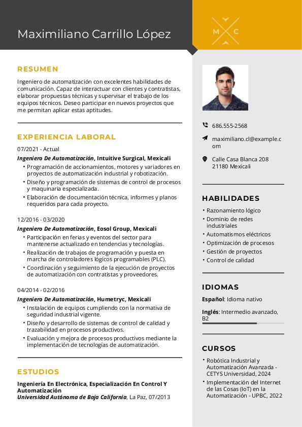 Cv De Ingeniero En Automatizaci N Y Ejemplos Micvideal